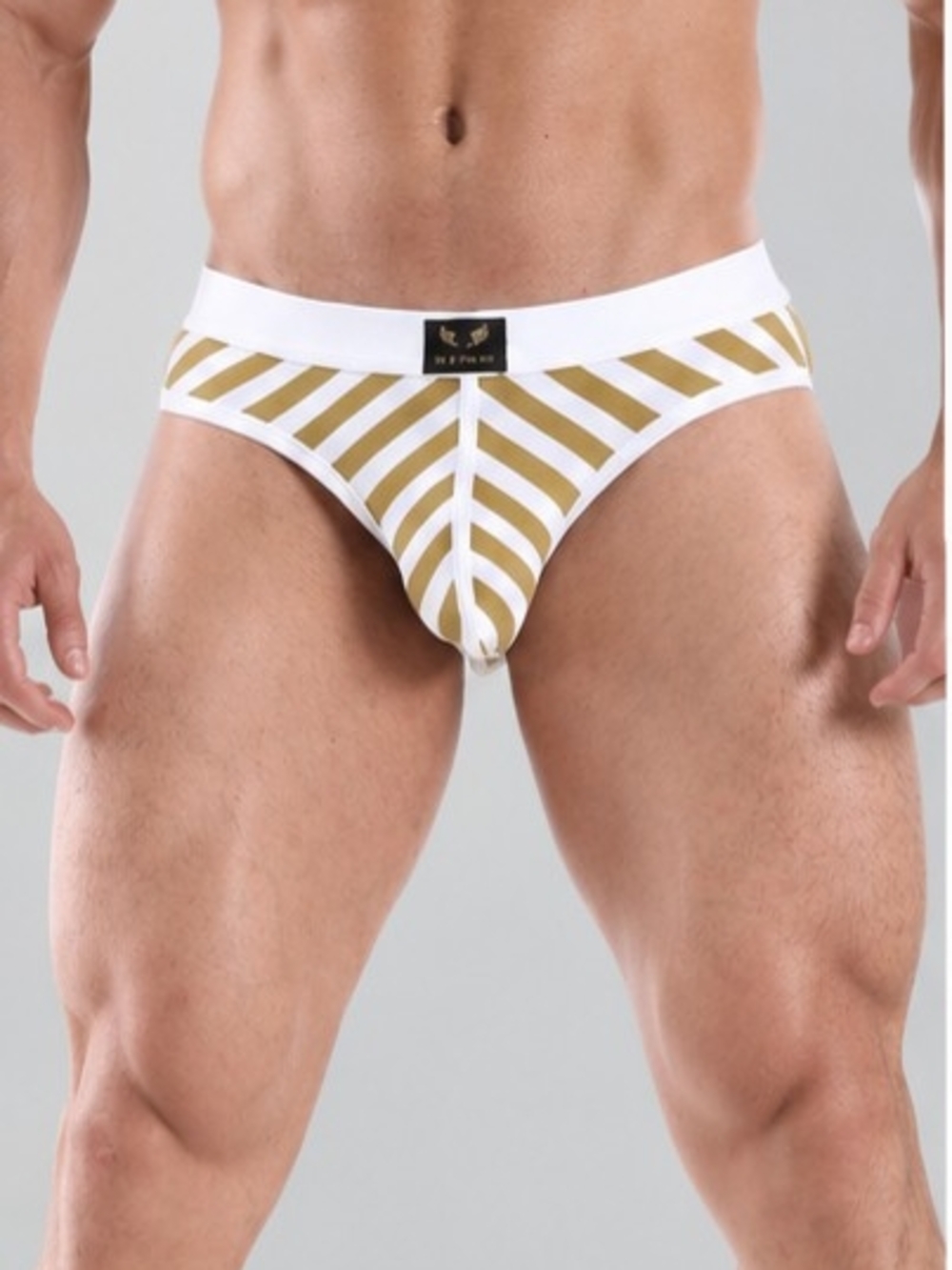 Men's Striped Gold & White Briefs - Premium Comfort